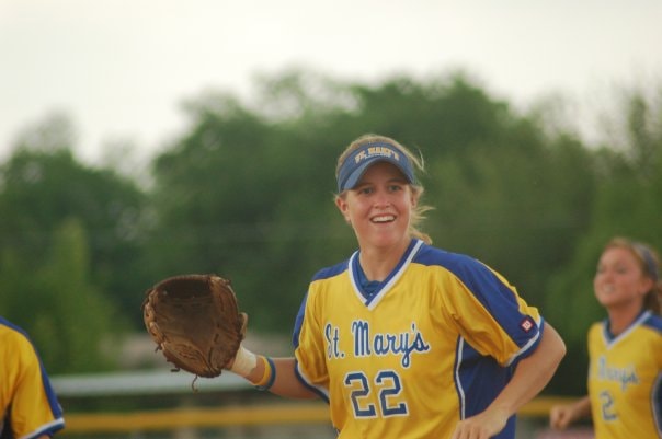 Sarah playing collegiate softball at St. Mary's University